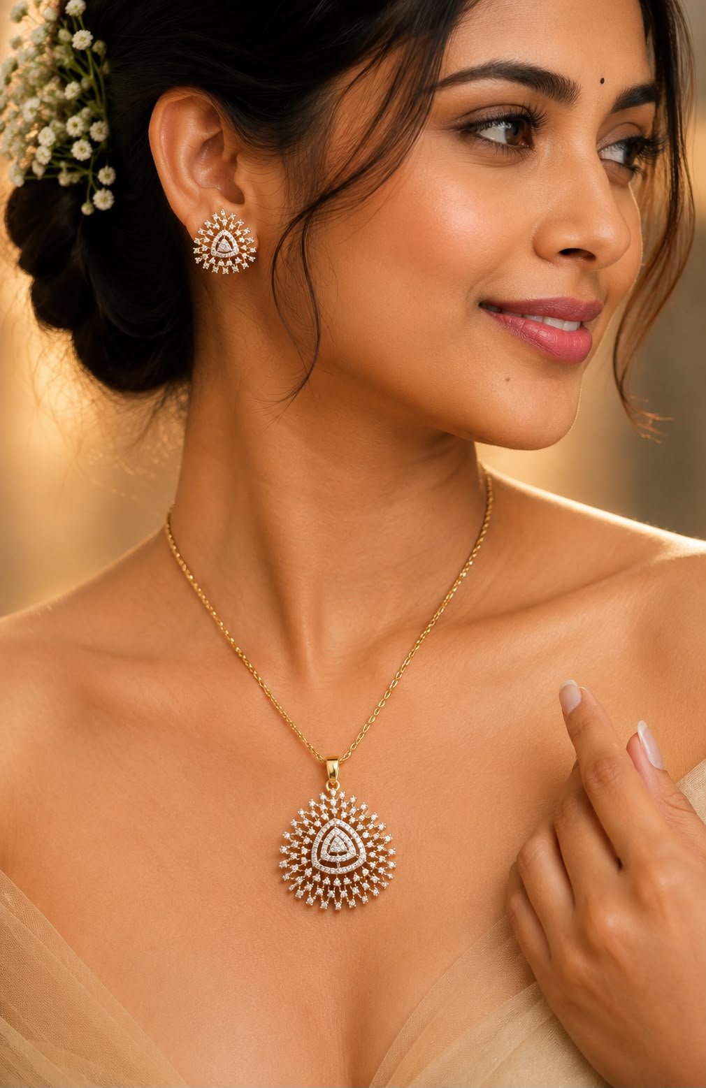 Diamond replica pendant with earstud-02 — view 2