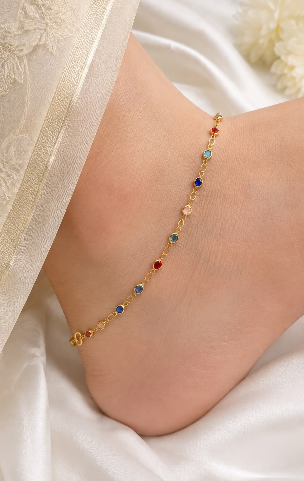 Semi Precious Stone Multi colored Anklet — view 1