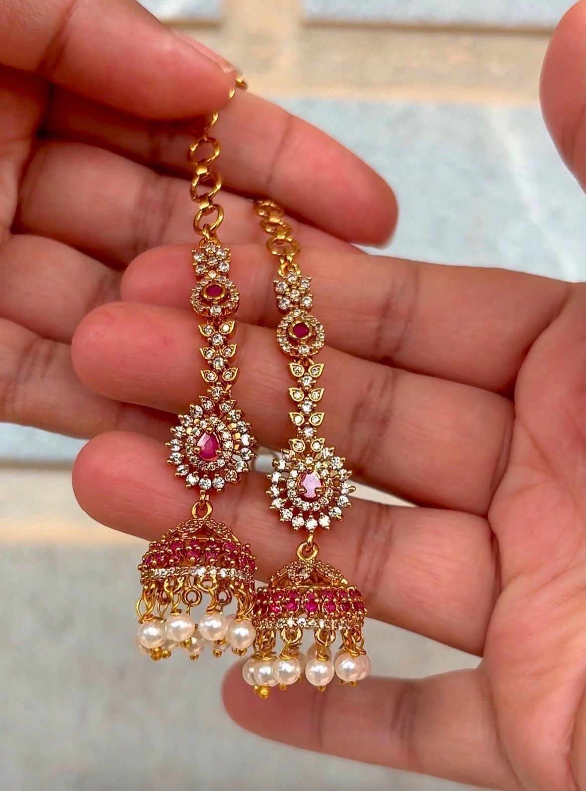 AD stoned mattal jhumkas