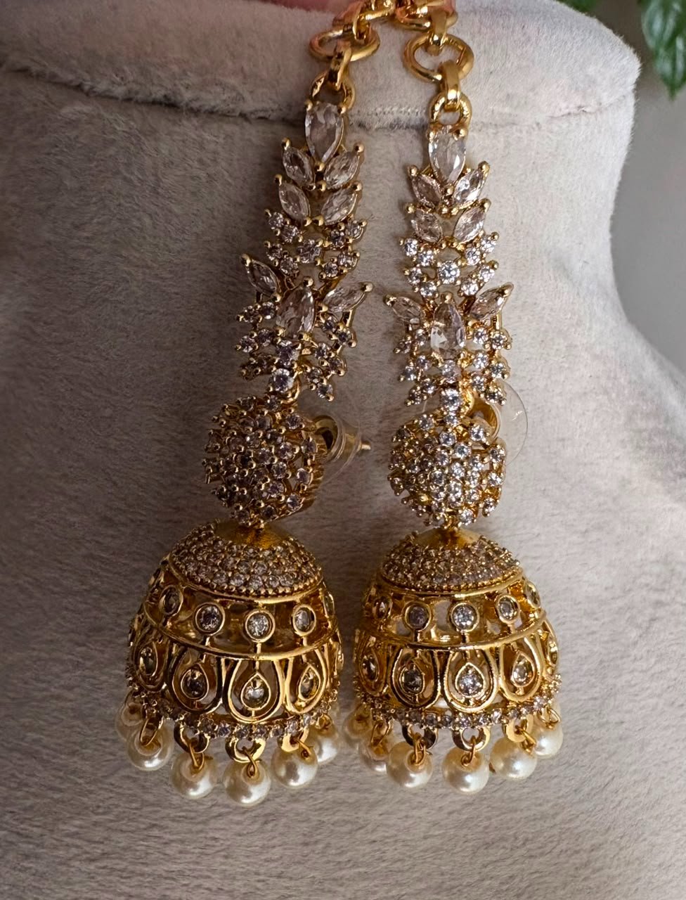 Ad Stoned Jhumka With Earchain — view 2
