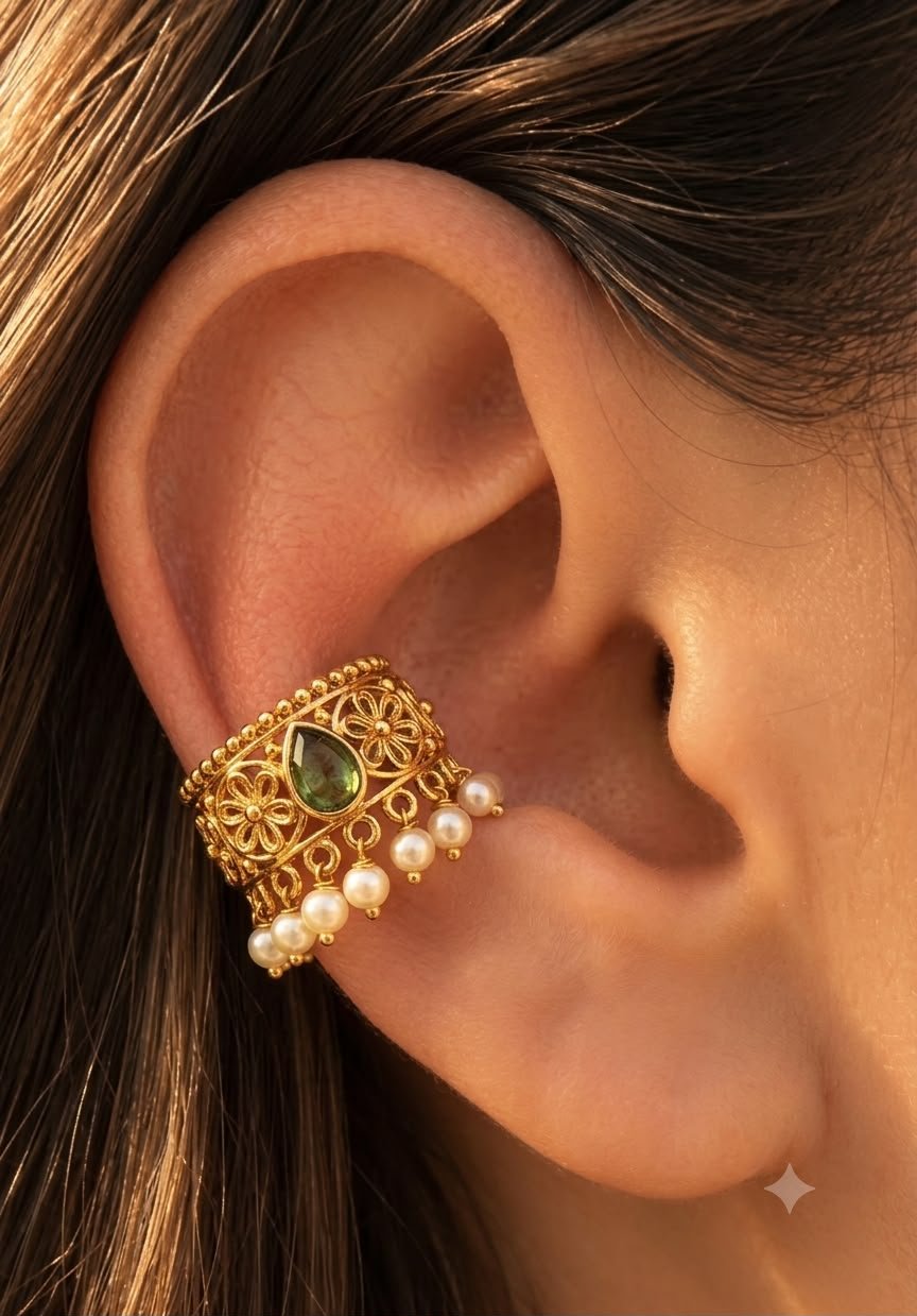 Antique Emarald Stoned Earcuff — view 1
