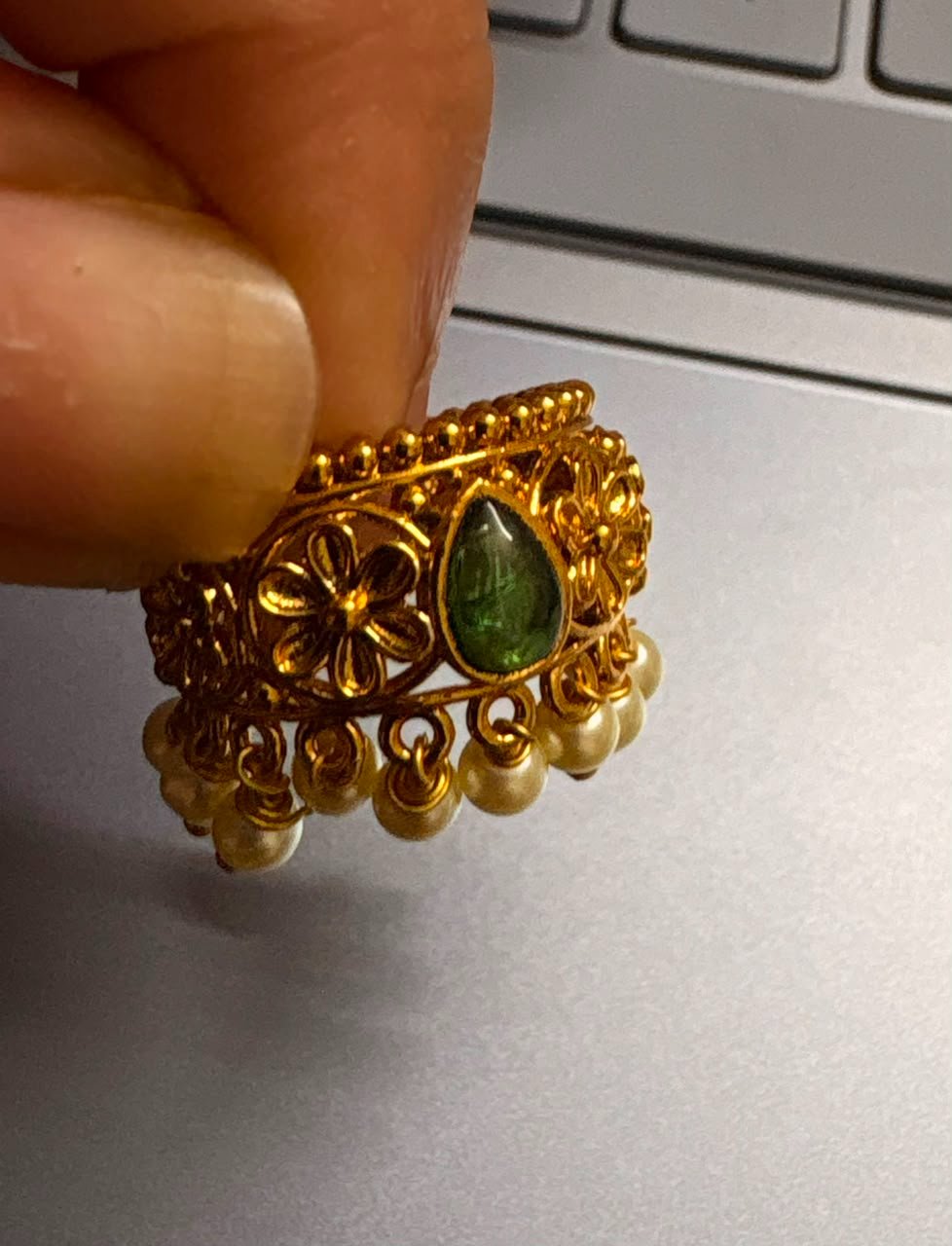 Antique Emarald Stoned Earcuff — view 2