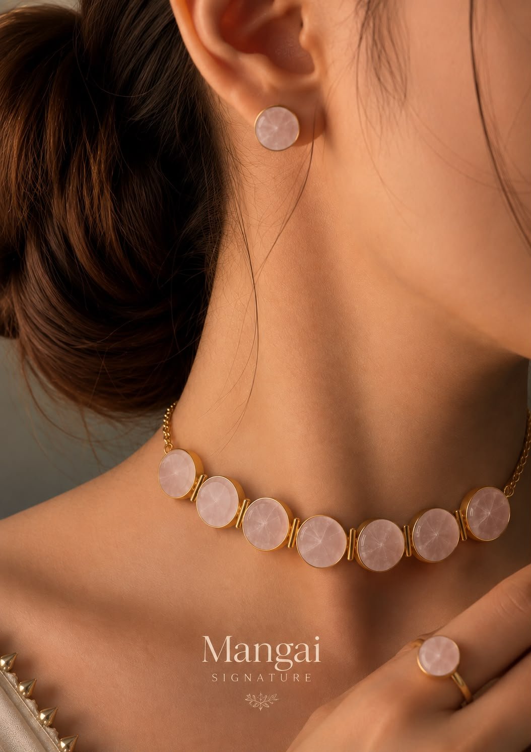 Multi Colour Natural Stone Necklace Earrings Set — view 1