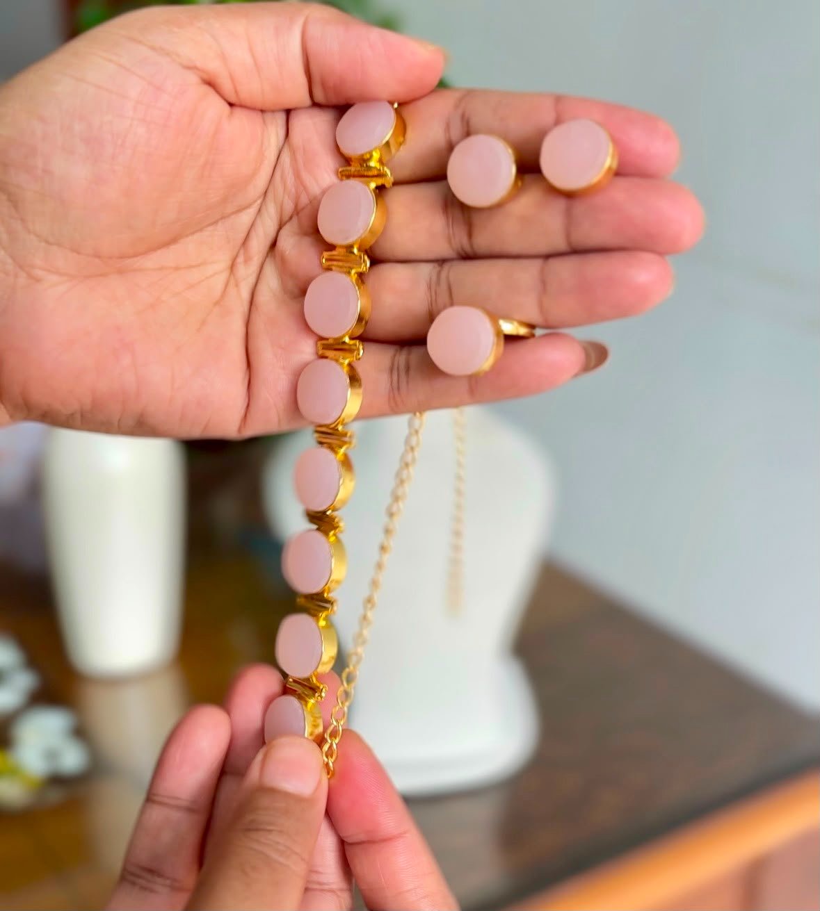 Multi Colour Natural Stone Necklace Earrings Set — view 2