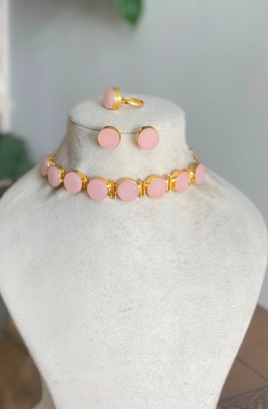 Multi Colour Natural Stone Necklace Earrings Set — view 3