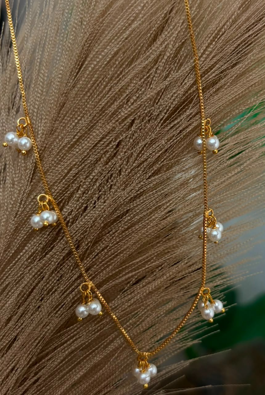 Gold Plated Pearl Hanging Invisible Necklace — view 2