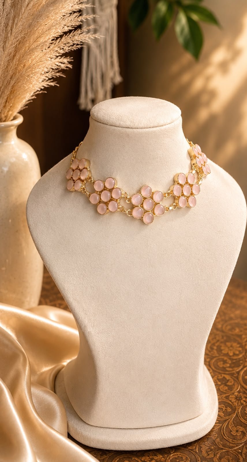Mona Pink Semi Precious Flower Choker — view 1