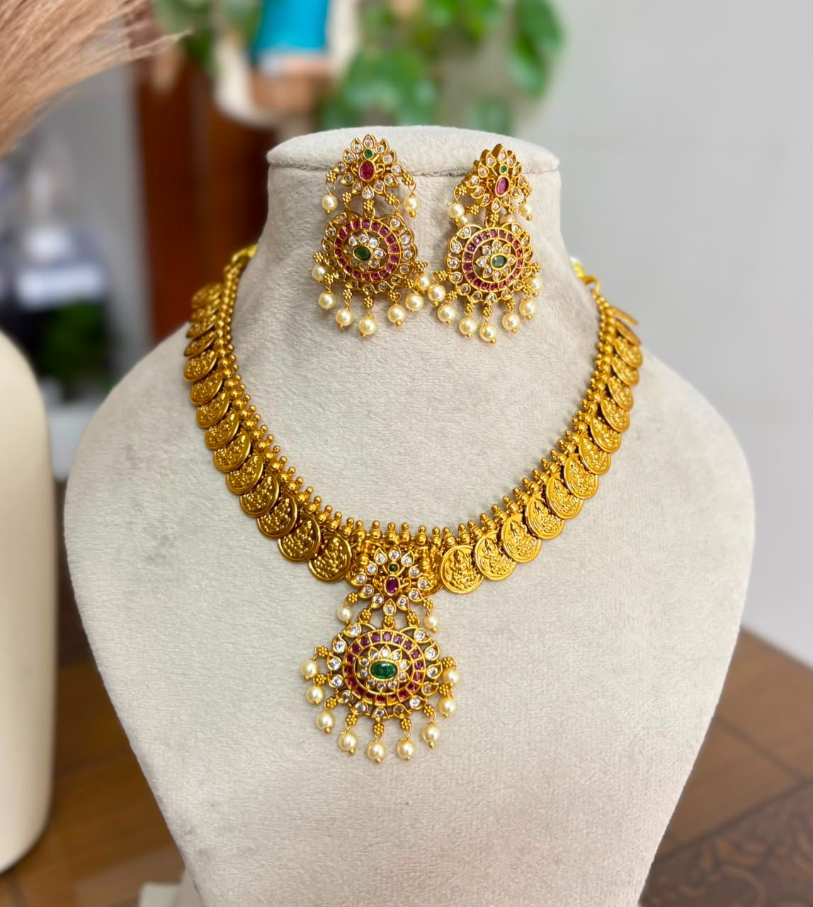 coin necklace with kemp stone pendant — view 1