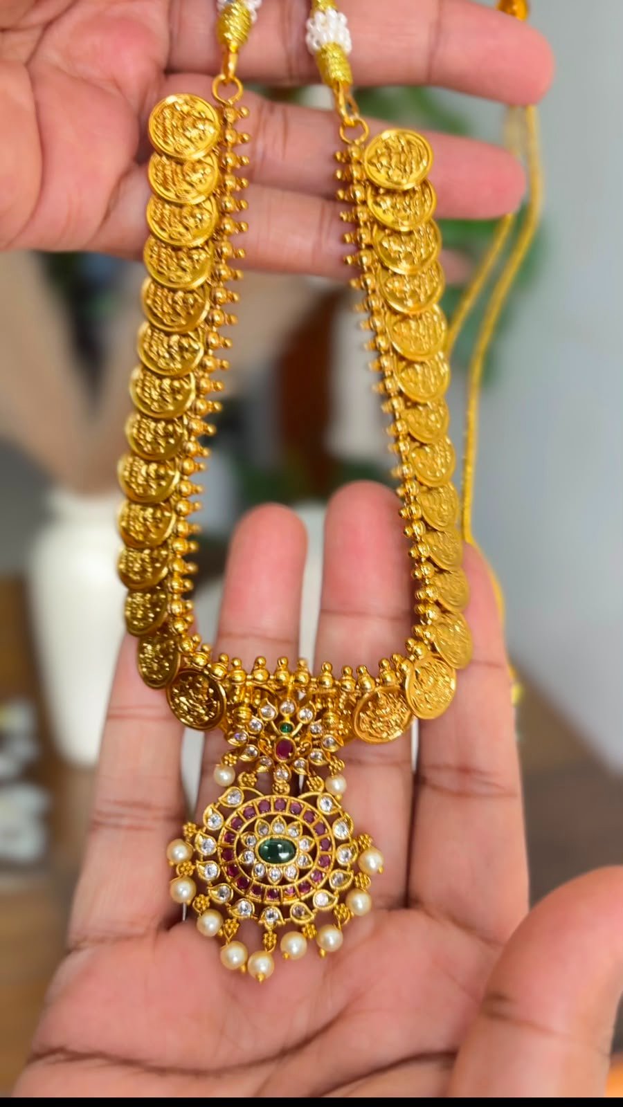 coin necklace with kemp stone pendant — view 2