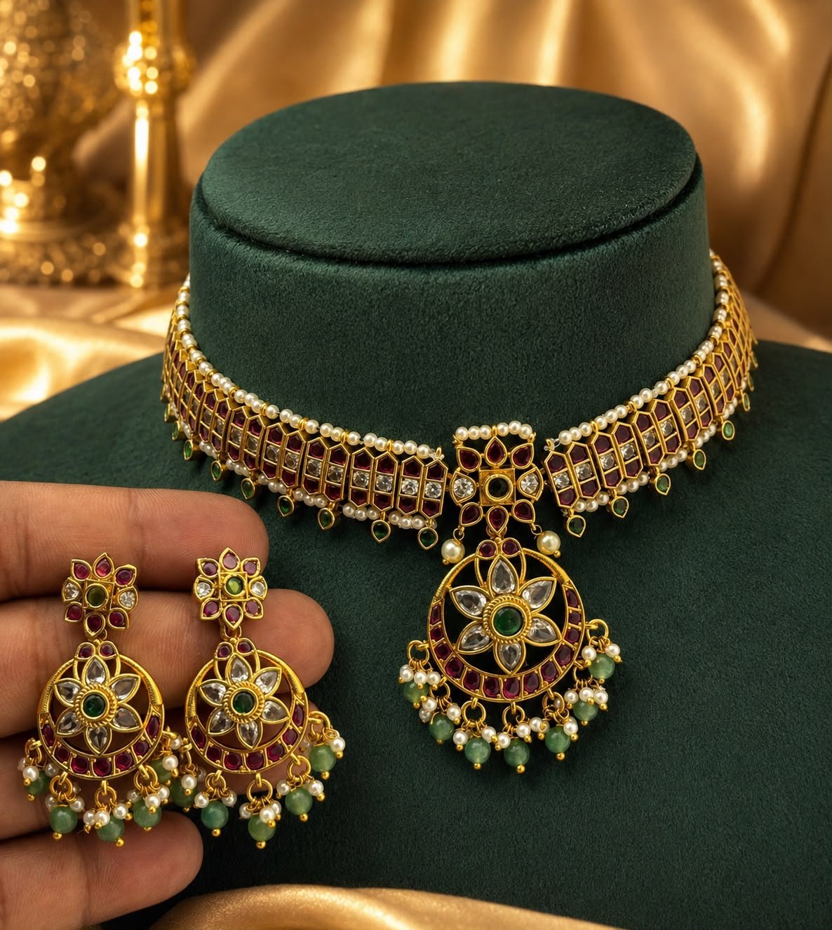 Kemp Neckalce With Matching Chandbali Earrings — view 1