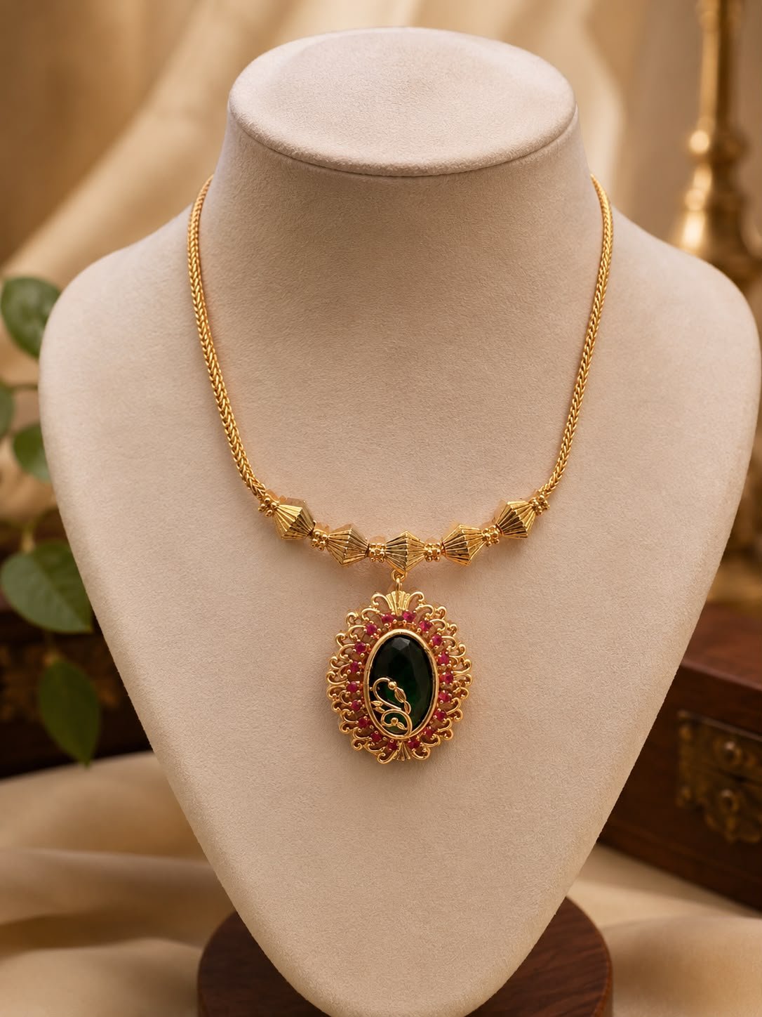 Green Pendant Necklace With Stud — view 1