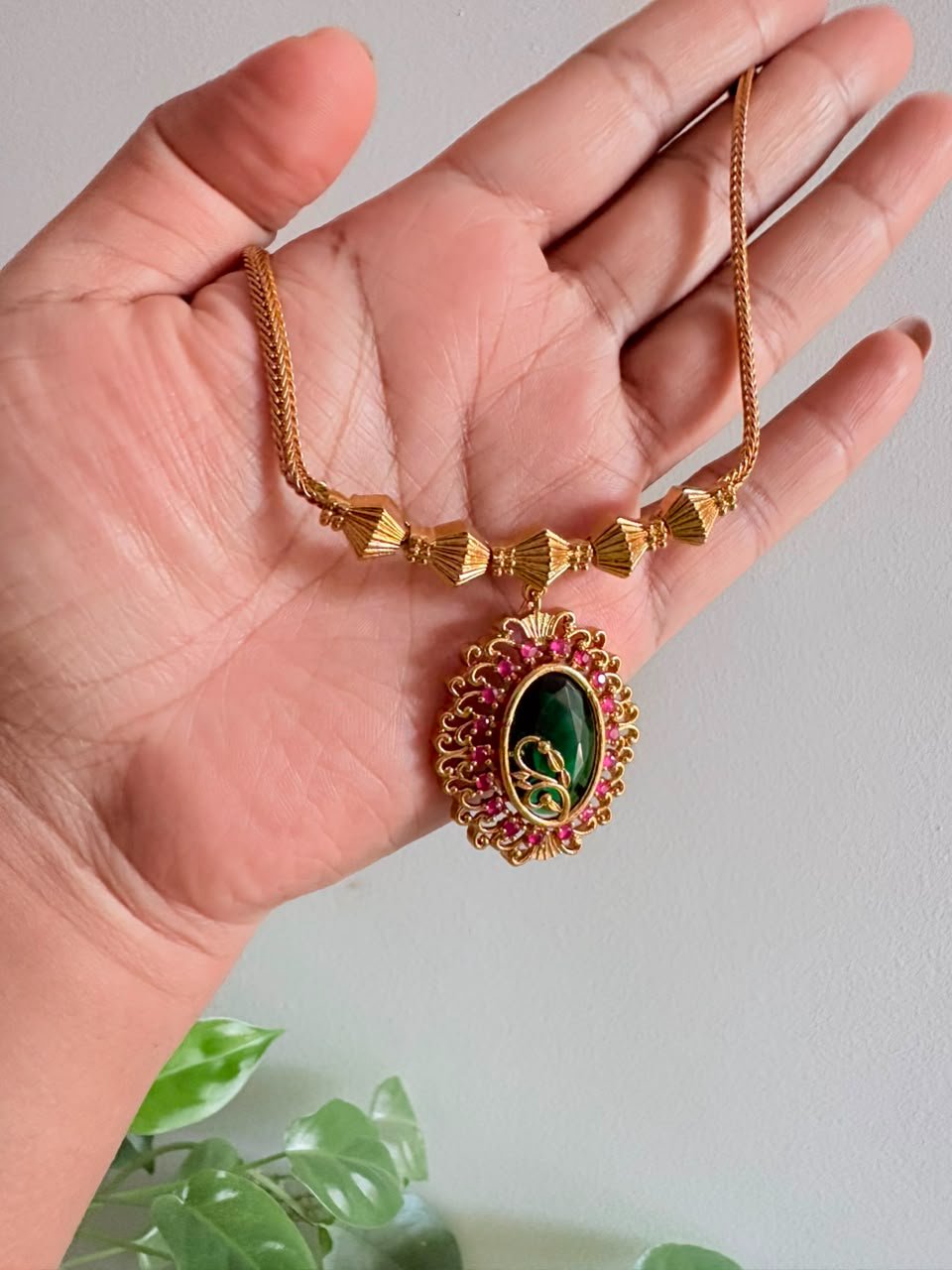 Green Pendant Necklace With Stud — view 2
