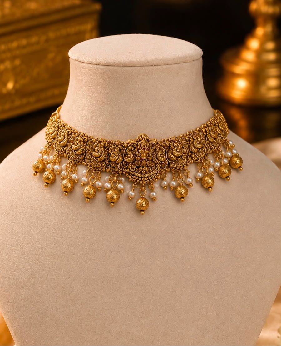 Lkshmi Choker With Pearl And Golden Drops — view 1