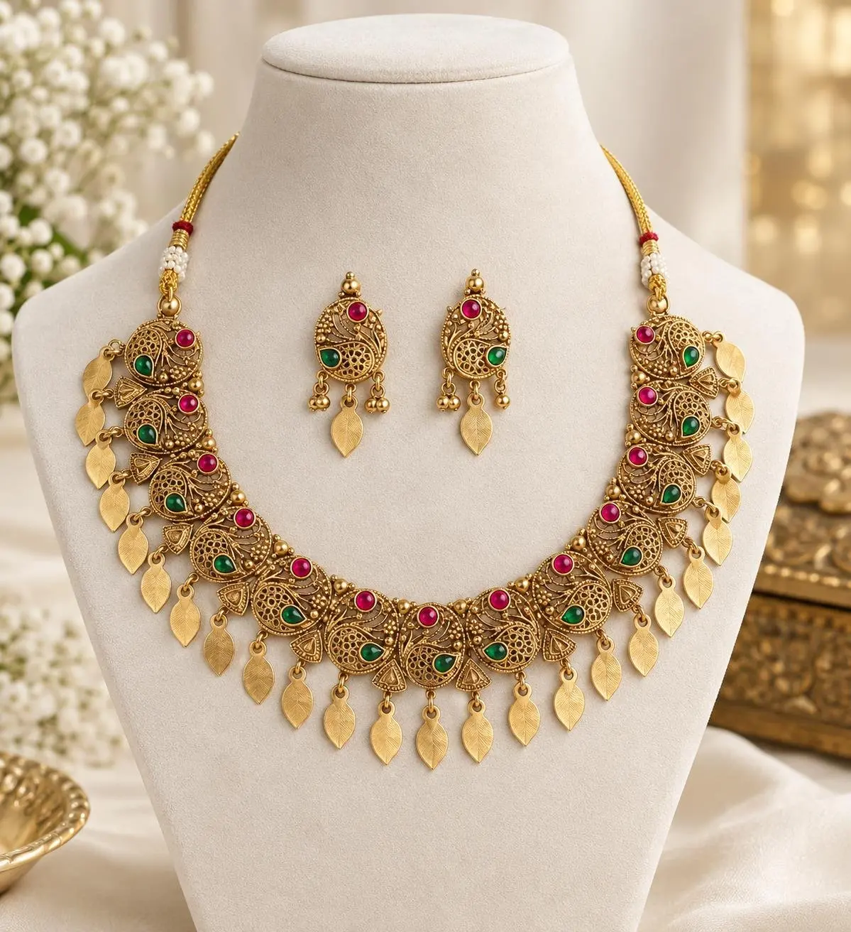 Peacock Necklace With Thali Drops — view 1
