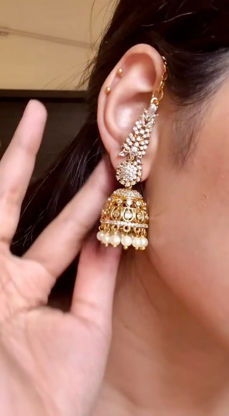 Ad Stoned Jhumka With Earchain — view 2