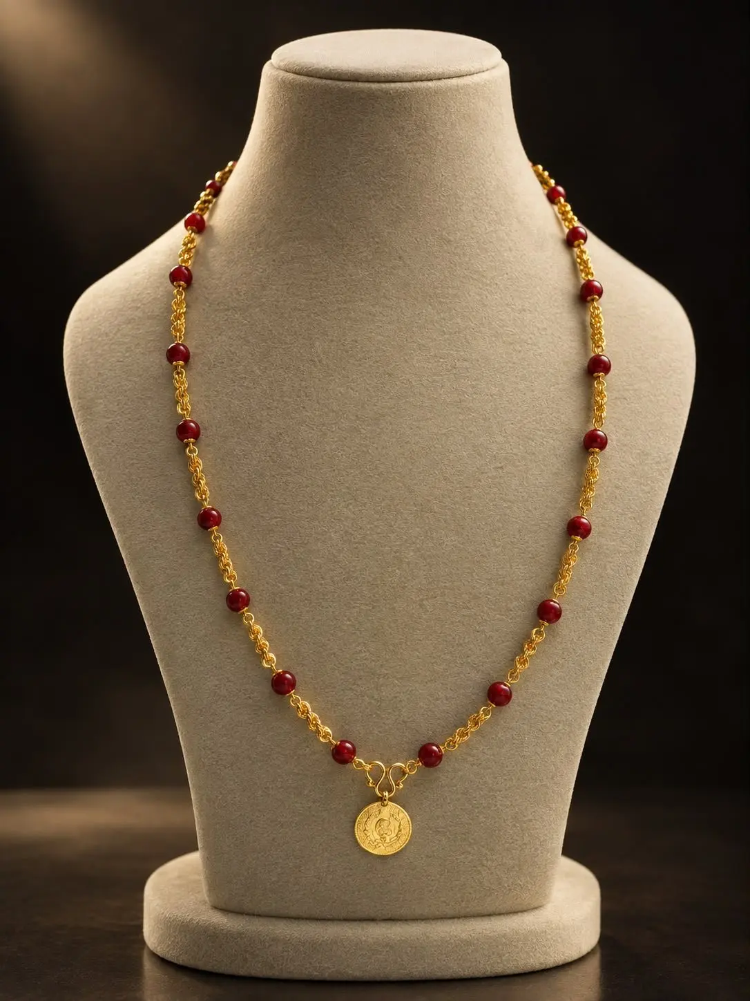 Coral Bead Long Chain With Pendant