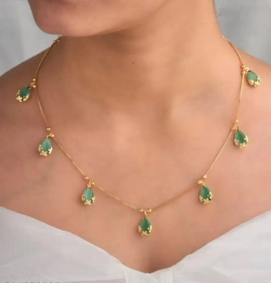green stone charm chain necklace — view 1