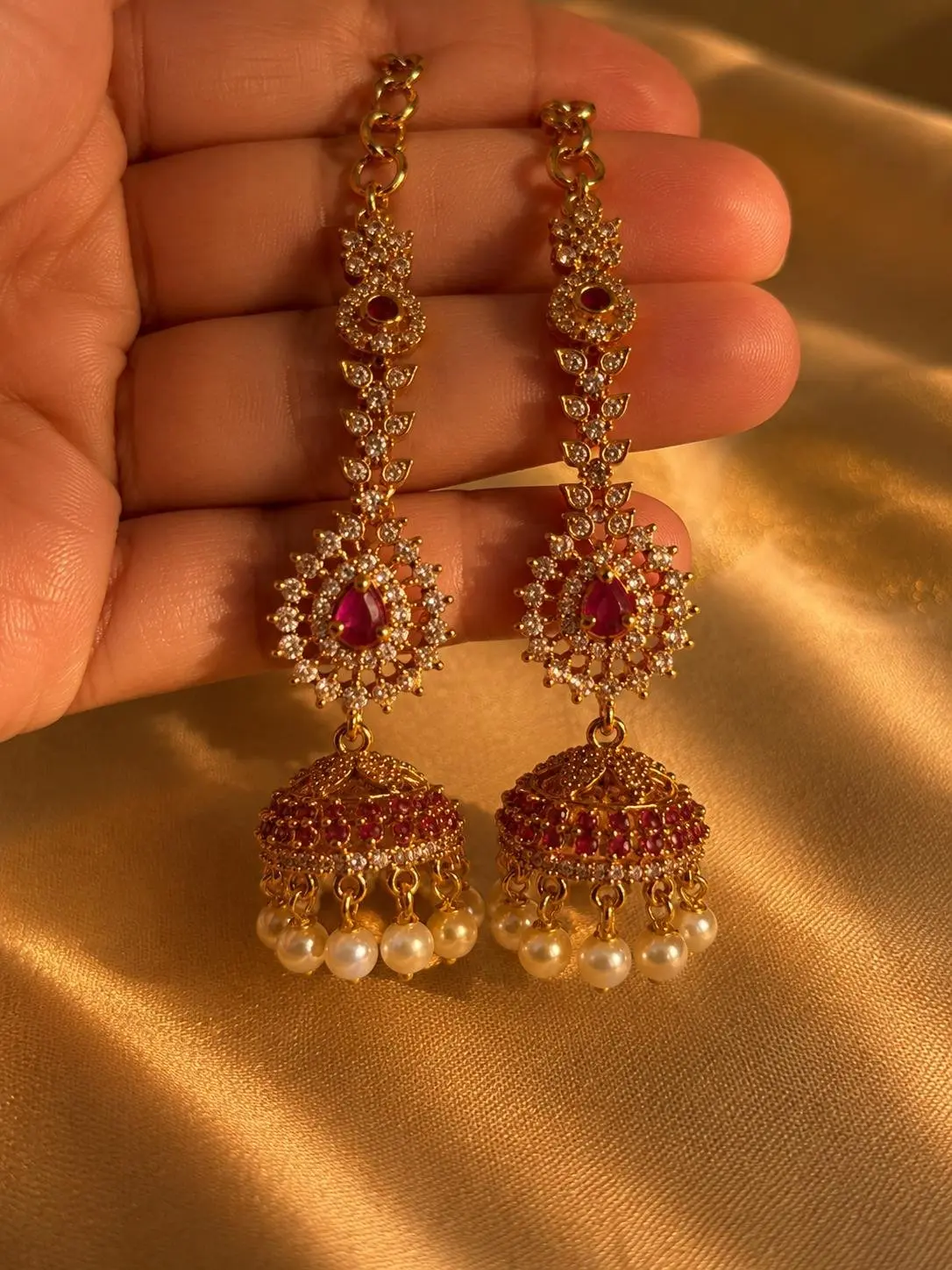 AD stoned mattal jhumkas — alternate view