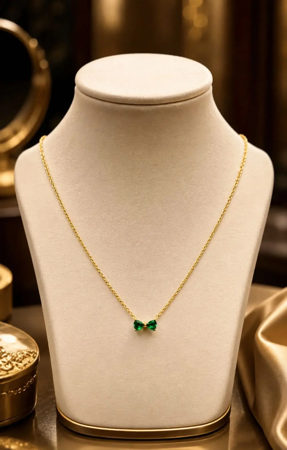 Green Stone Bow Necklace — view 1