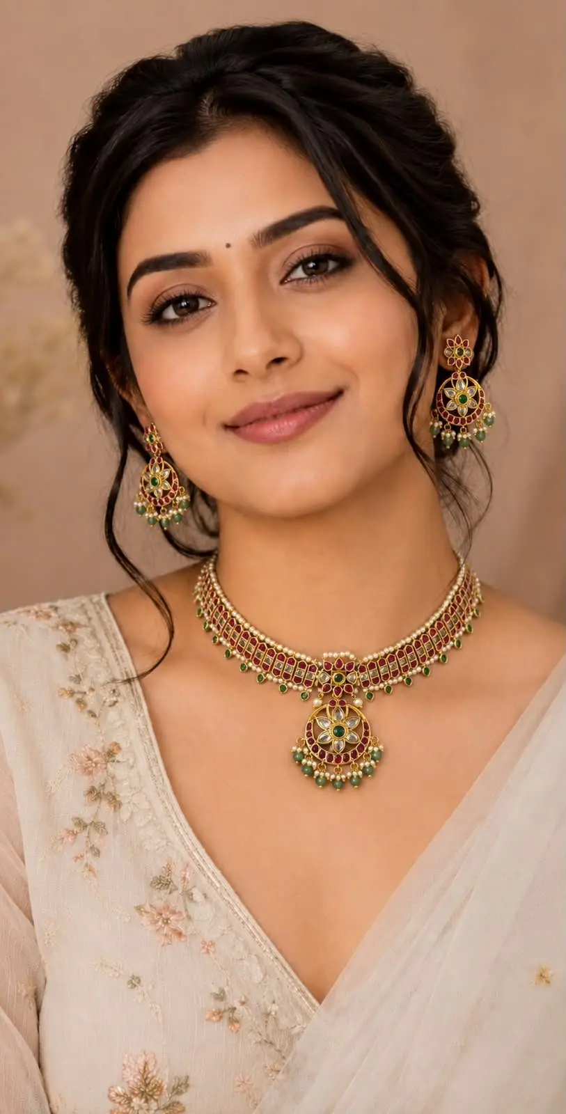Kemp Neckalce With Matching Chandbali Earrings