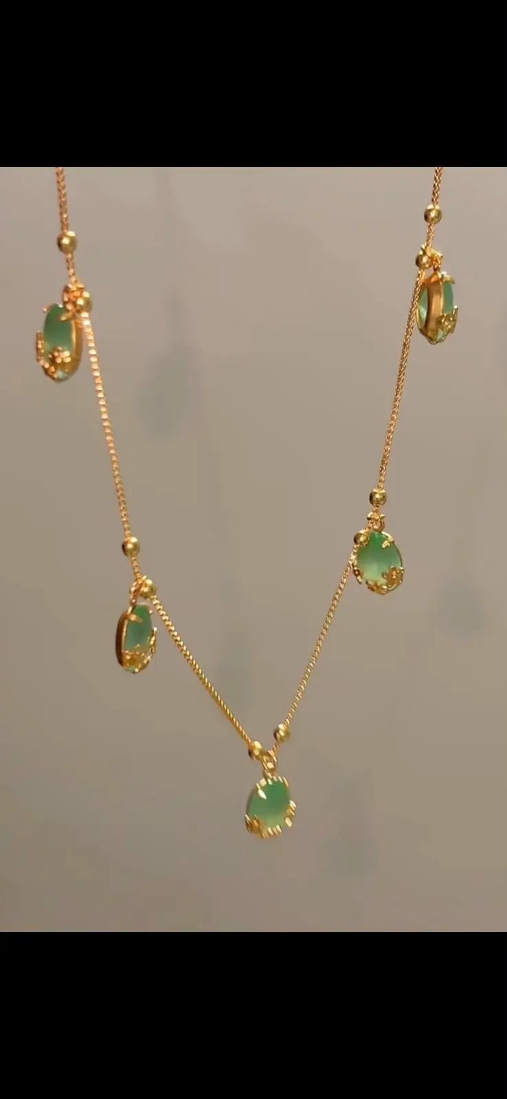green stone charm chain necklace — view 2