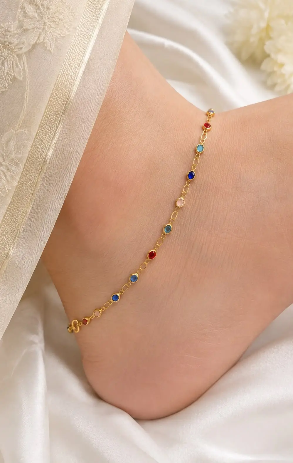 Semi Precious Stone Multi colored Anklet — view 1
