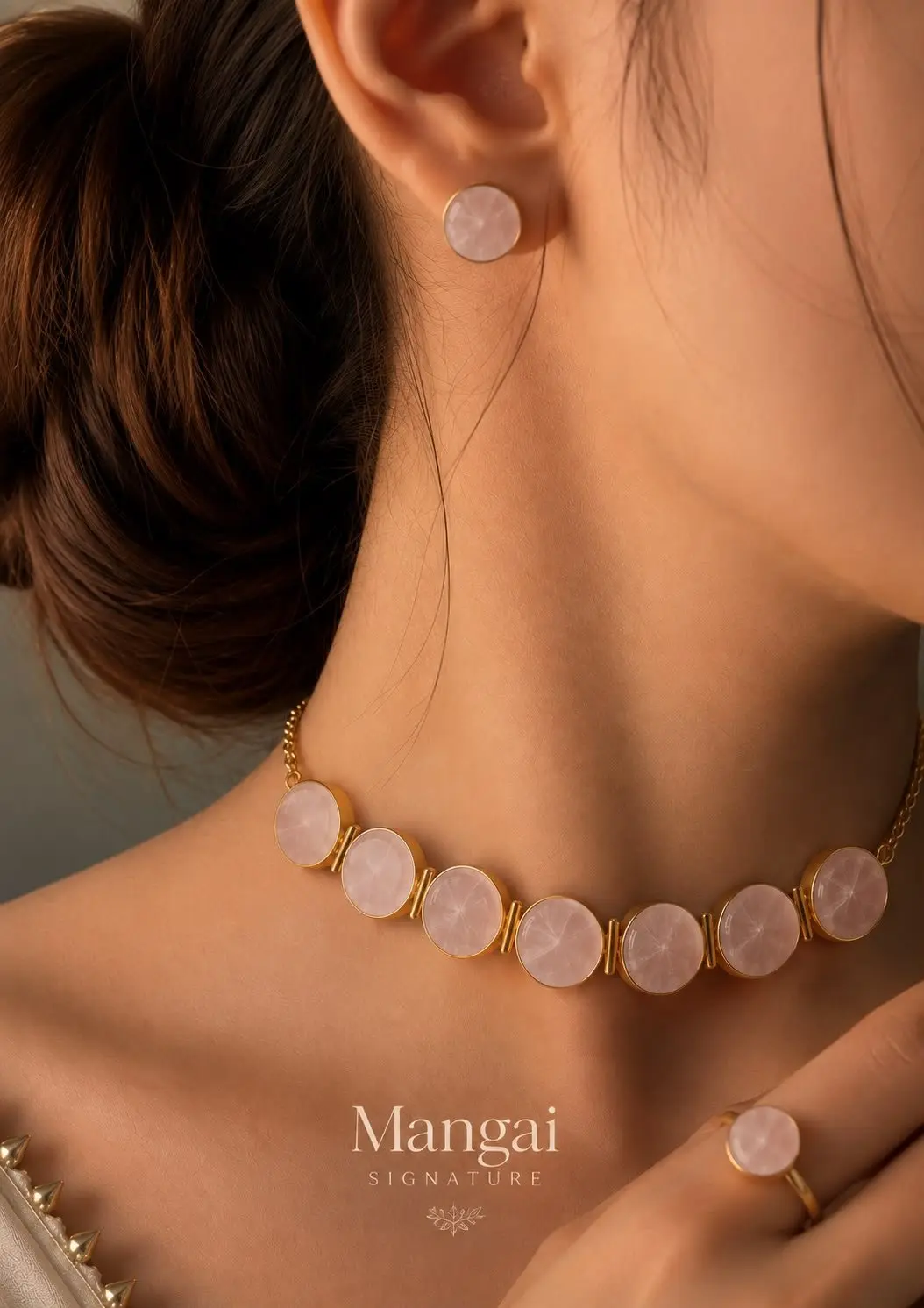 Multi Colour Natural Stone Necklace Earrings Set — view 1