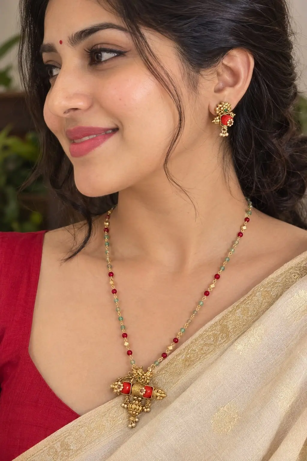Beads Haram With Coral Pendant