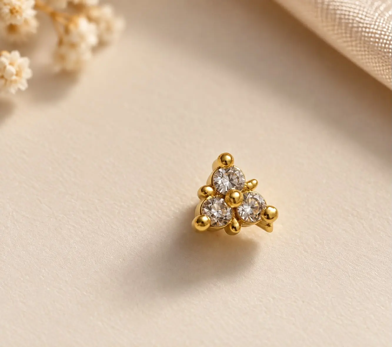 Star Shaped Three Stone Nosepin — view 1