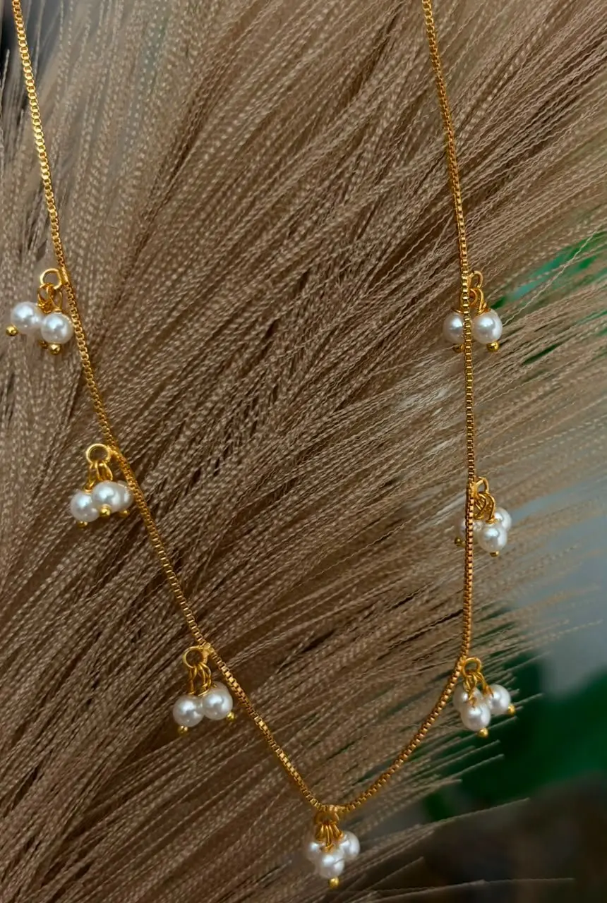Gold Plated Pearl Hanging Invisible Necklace — view 2