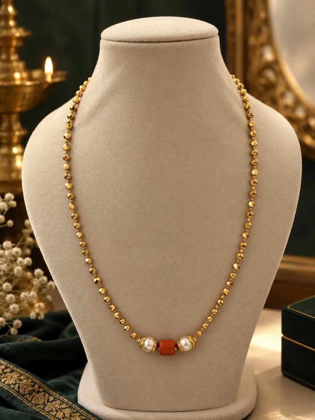 Long Haram With Coral And Pearl Pendant