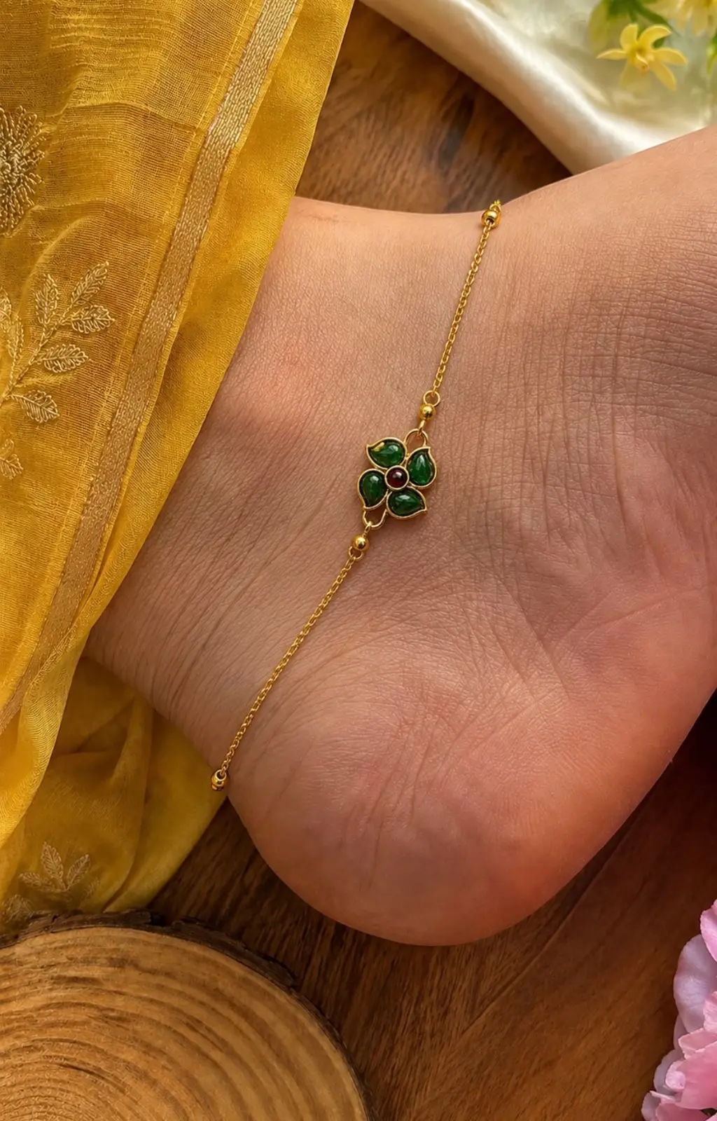 double side stone anklet — view 1