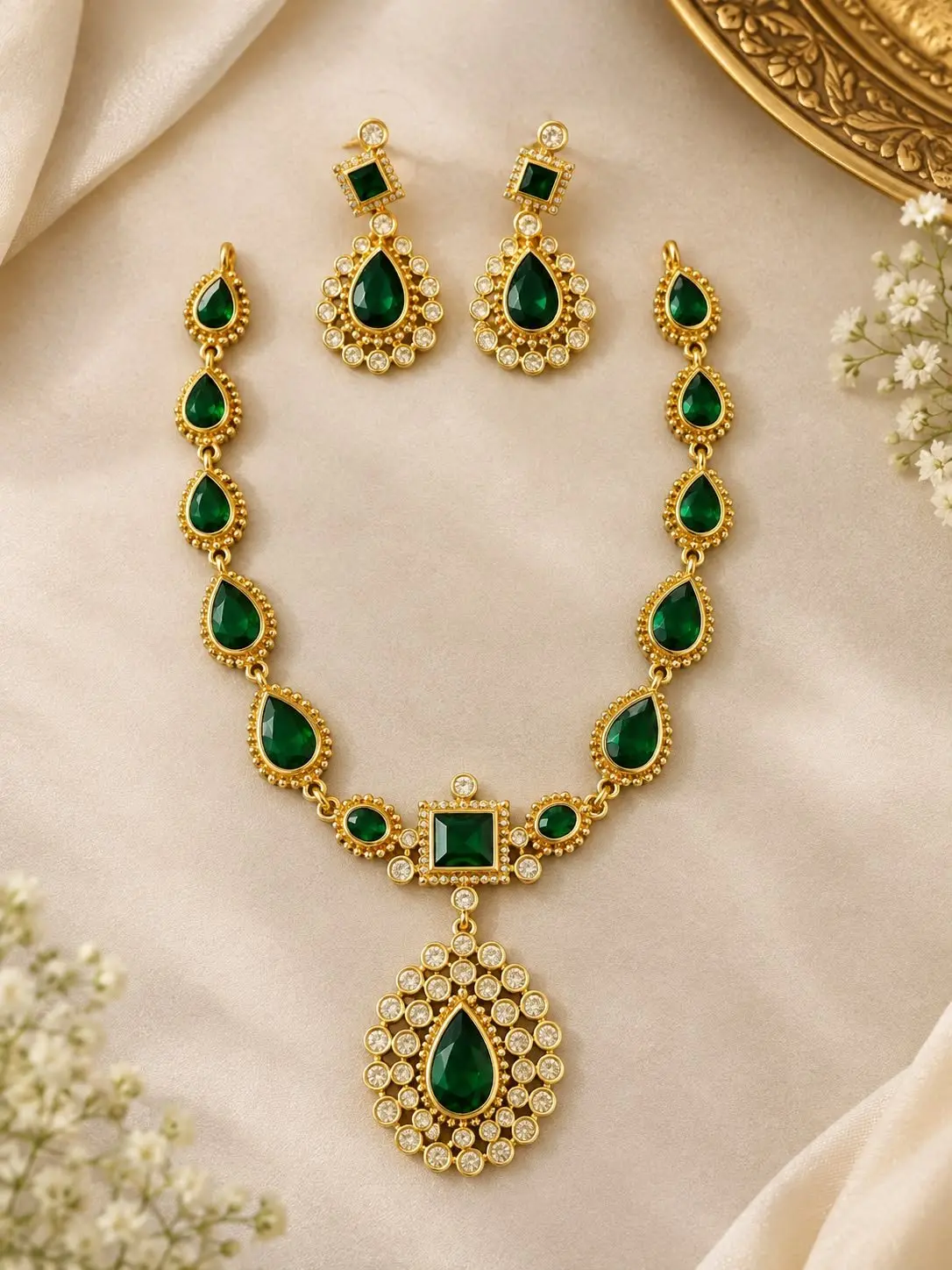 Green Stone Partywear Necklace — view 1