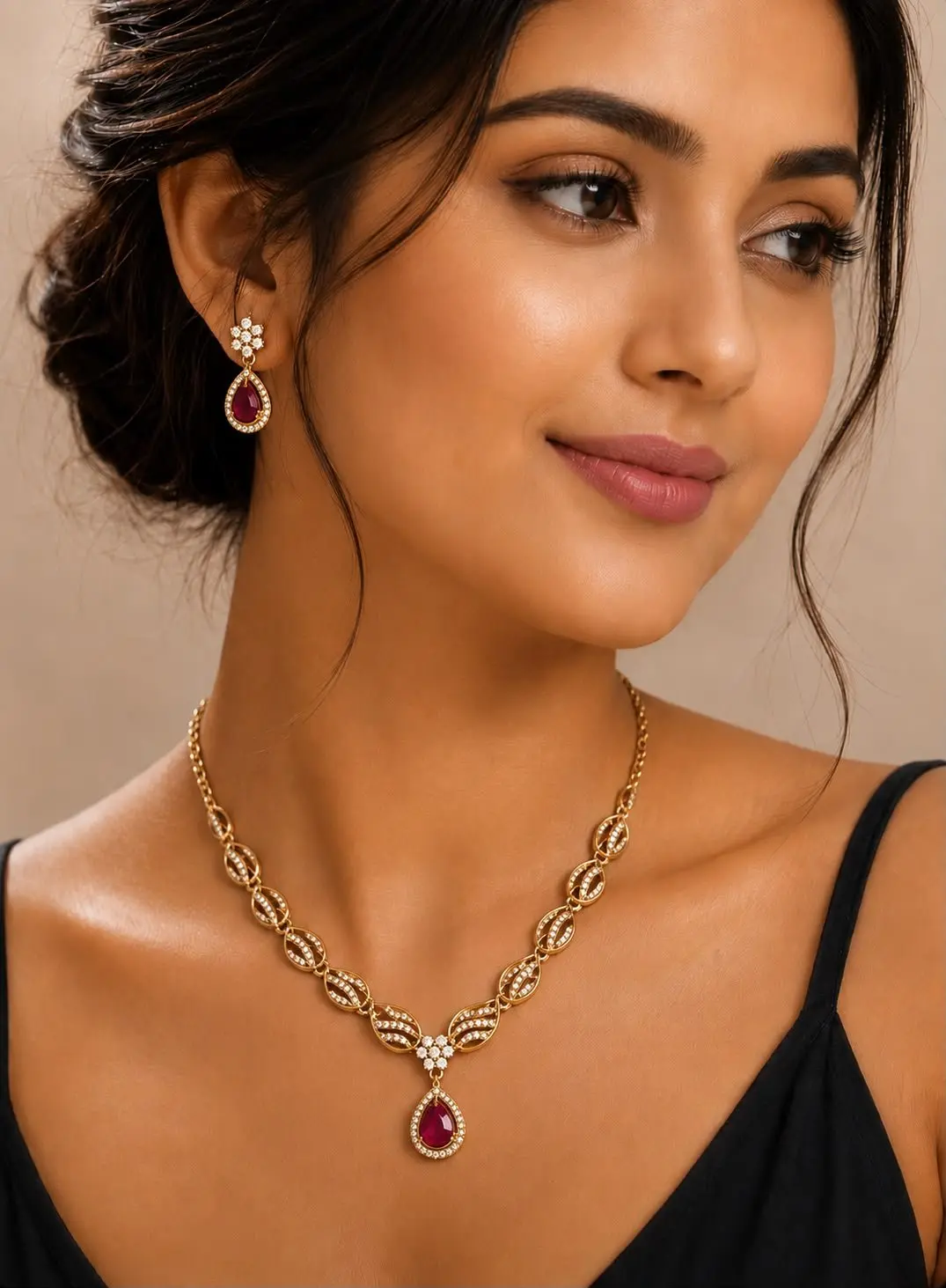 AD stoned necklace with pendant — view 1