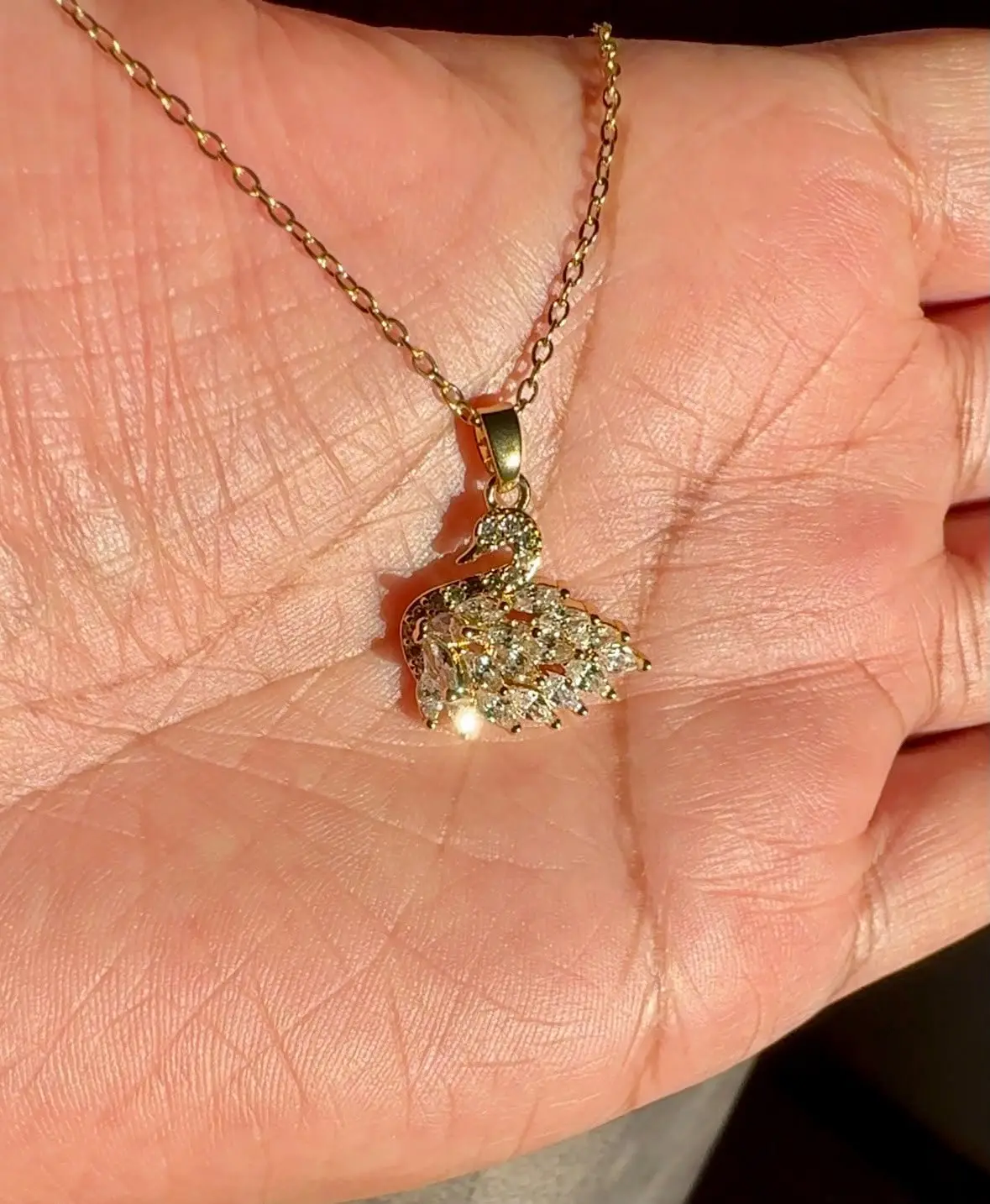 White Stone Swan Necklace — view 2