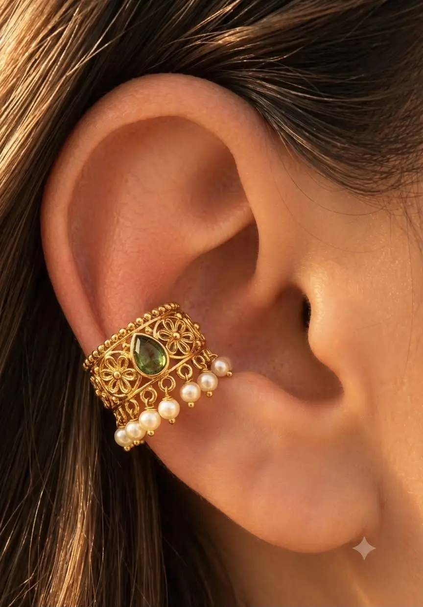 Antique Emarald Stoned Earcuff