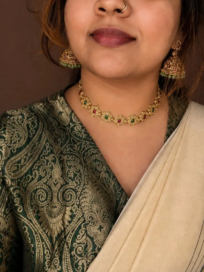 Antique Jhumka & Gold Replica Necklace — view 1