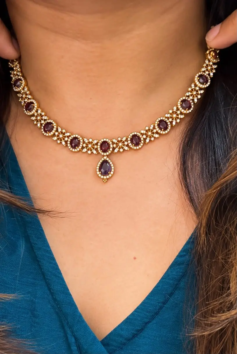 Kavya Purple AD Stone Necklace — view 1
