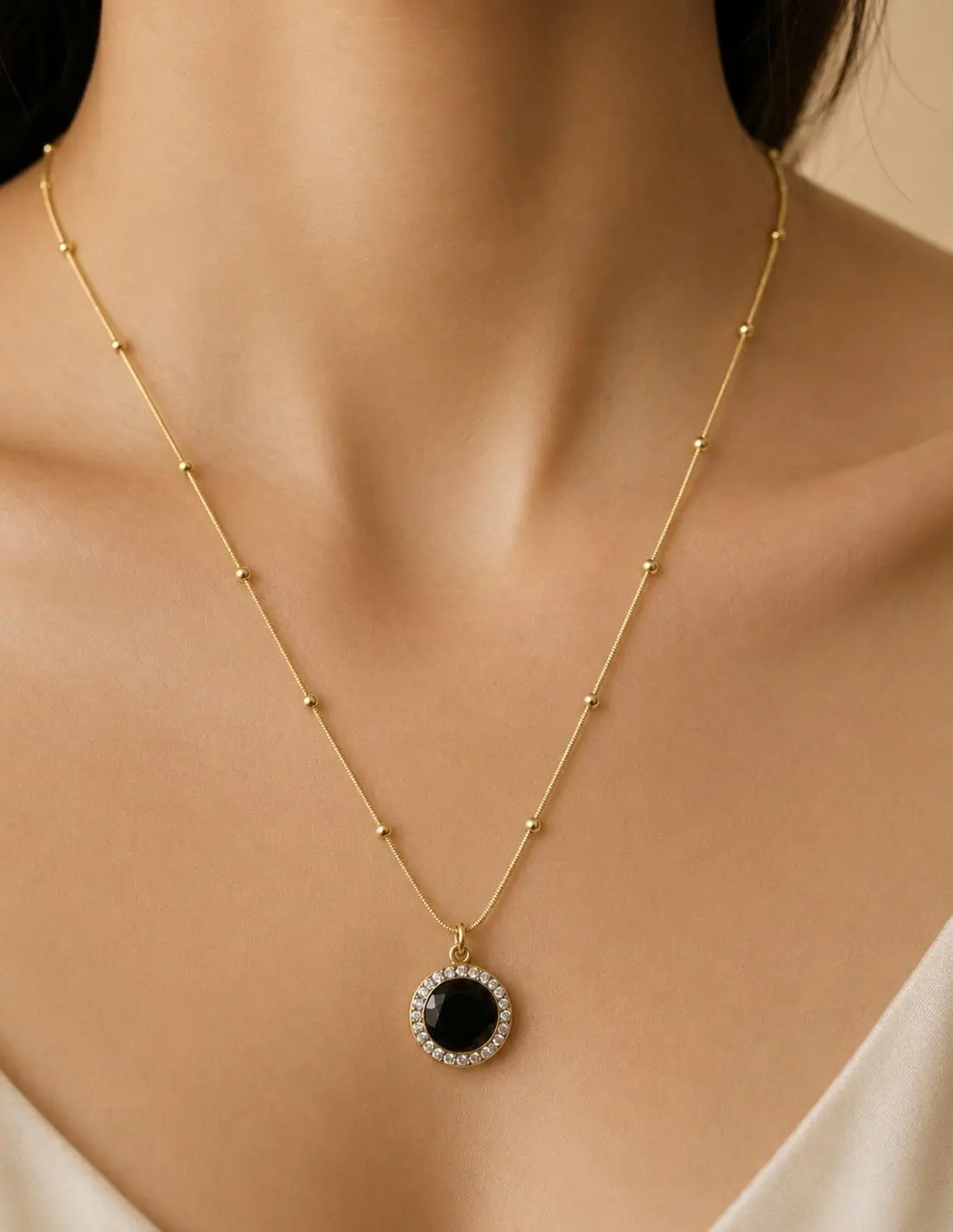Black Crystal Anti Tarnish Necklace — view 1
