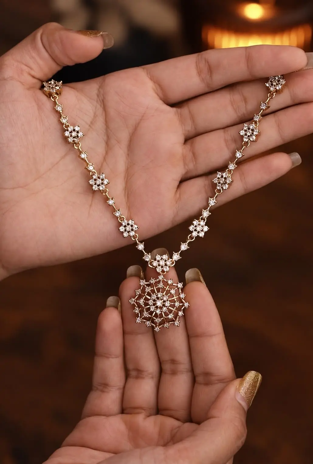 AD Stoned Pendant Necklace With Earrings — view 1