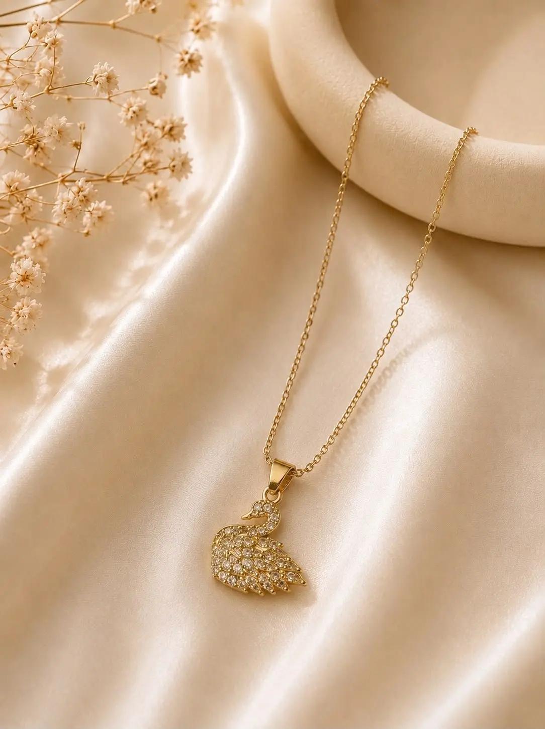 White Stone Swan Necklace — view 1