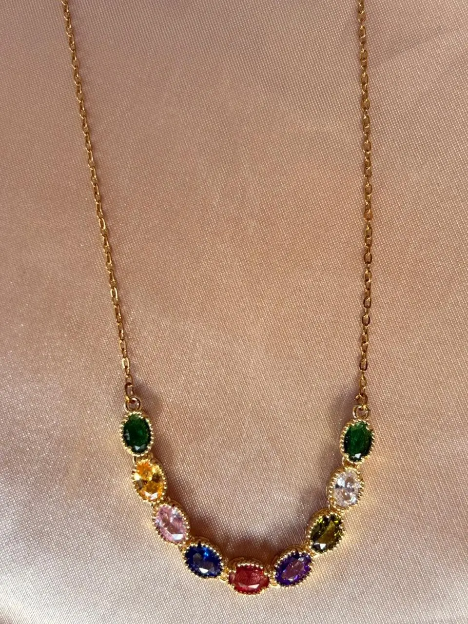 Multicolor Gemstone Gold Necklace — view 2