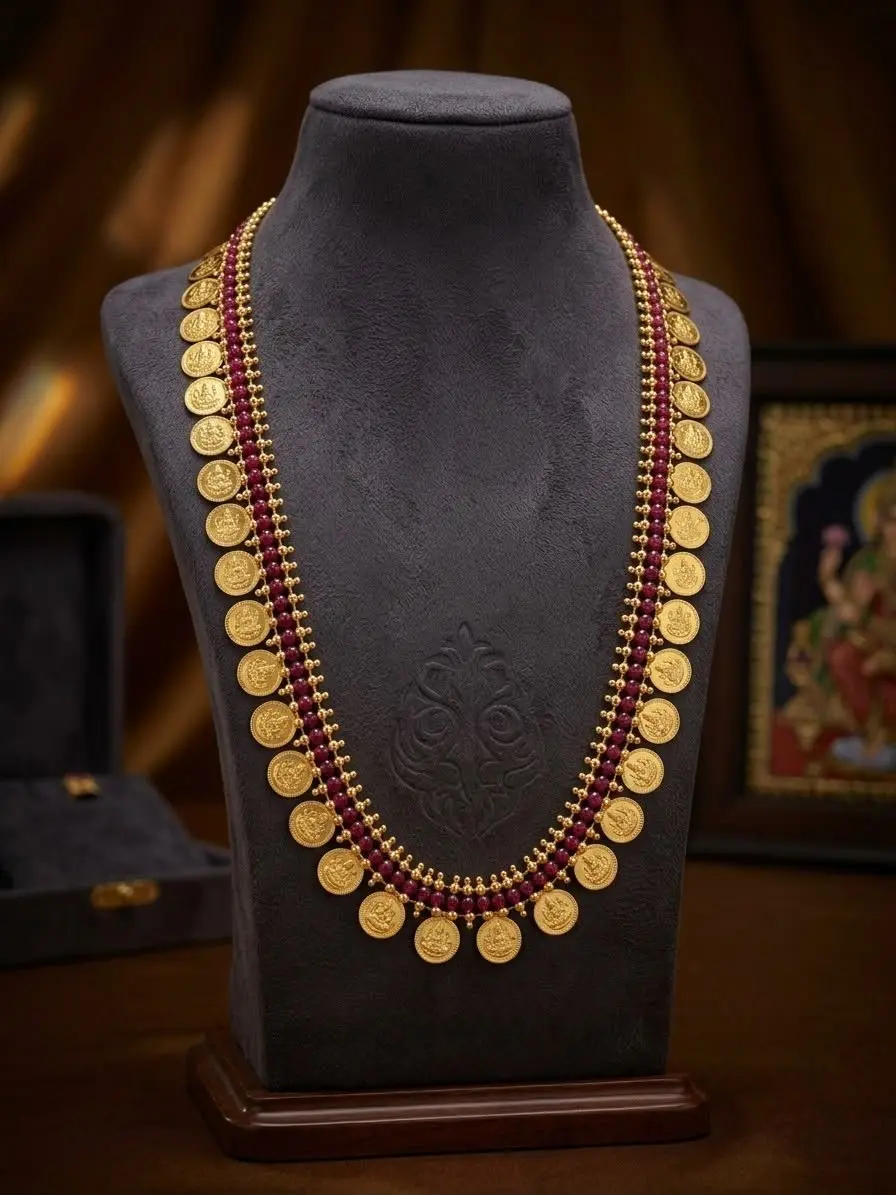 Traditional Kaasu Maala With Ruby Stones