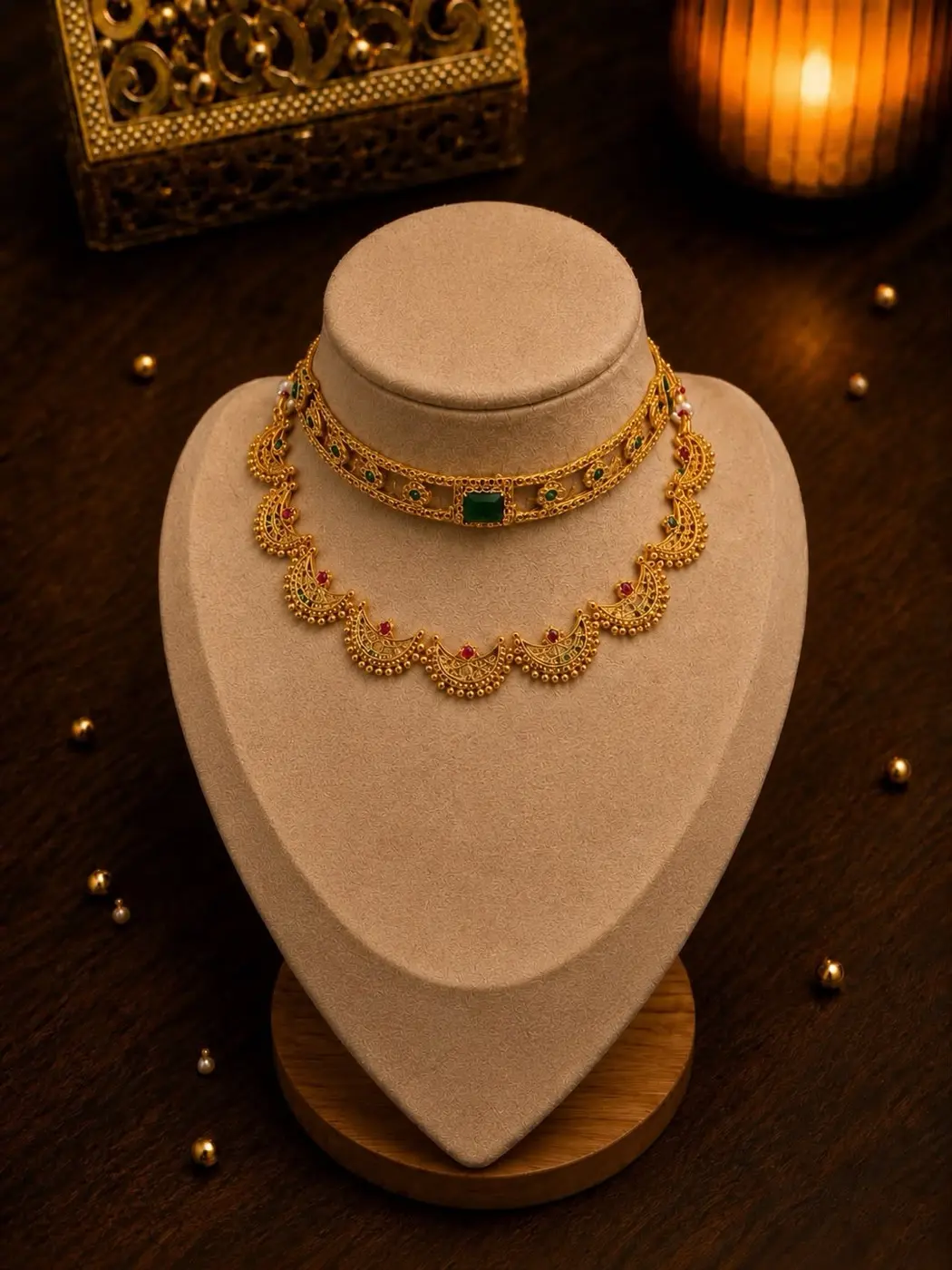 Emerald & Half-Moon Choker Stack — view 1