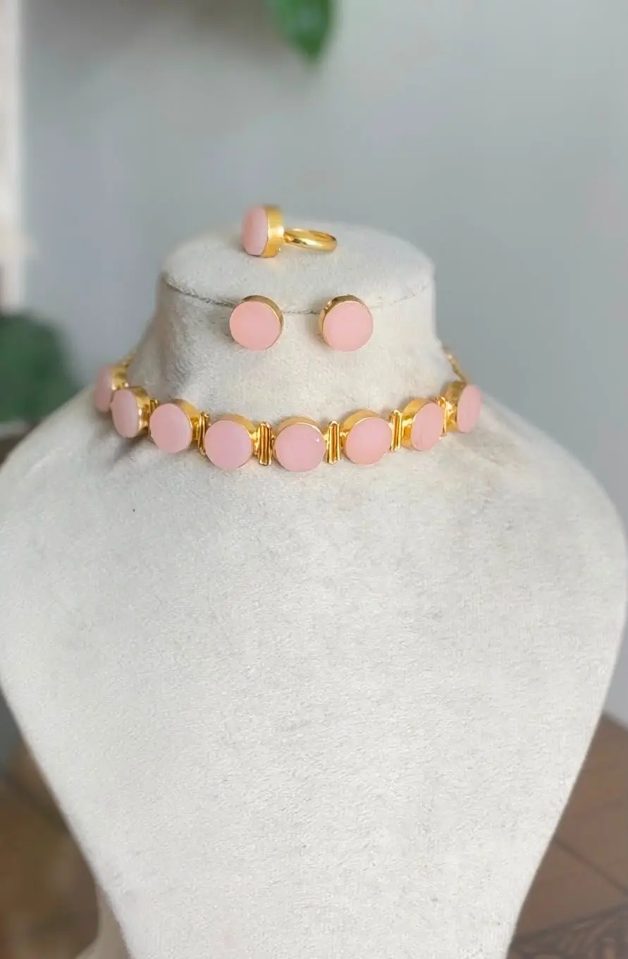 Multi Colour Natural Stone Necklace Earrings Set — view 3