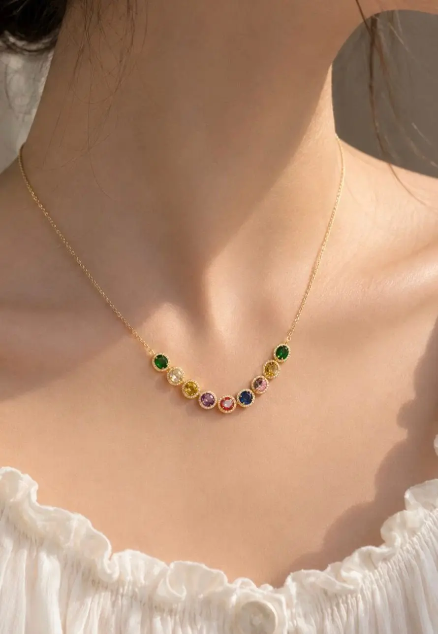 Multicolor Gemstone Gold Necklace — view 1