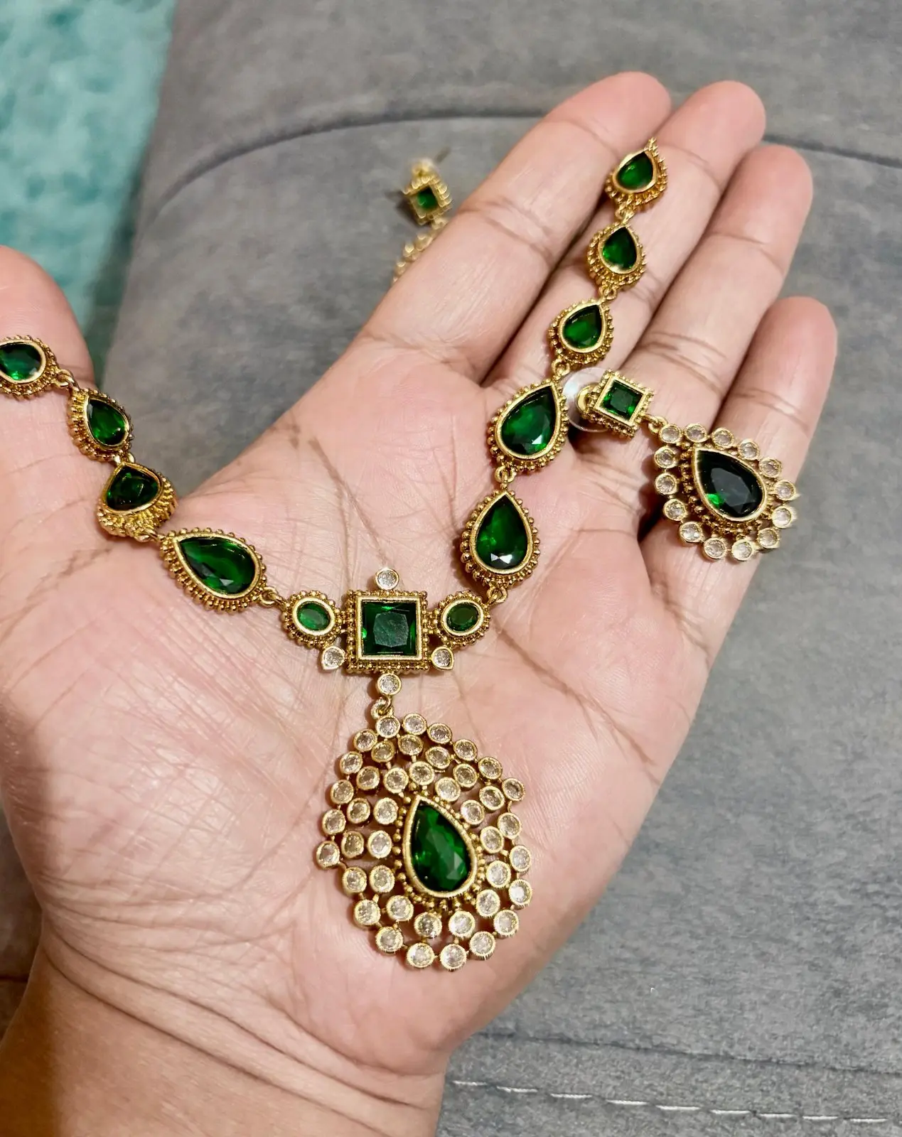 Green Stone Partywear Necklace — view 2