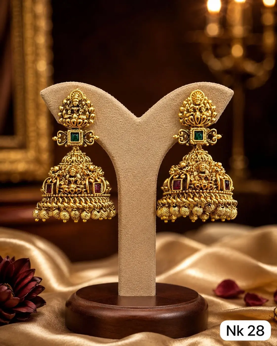 Antique Jhumka & Gold Replica Necklace — view 2