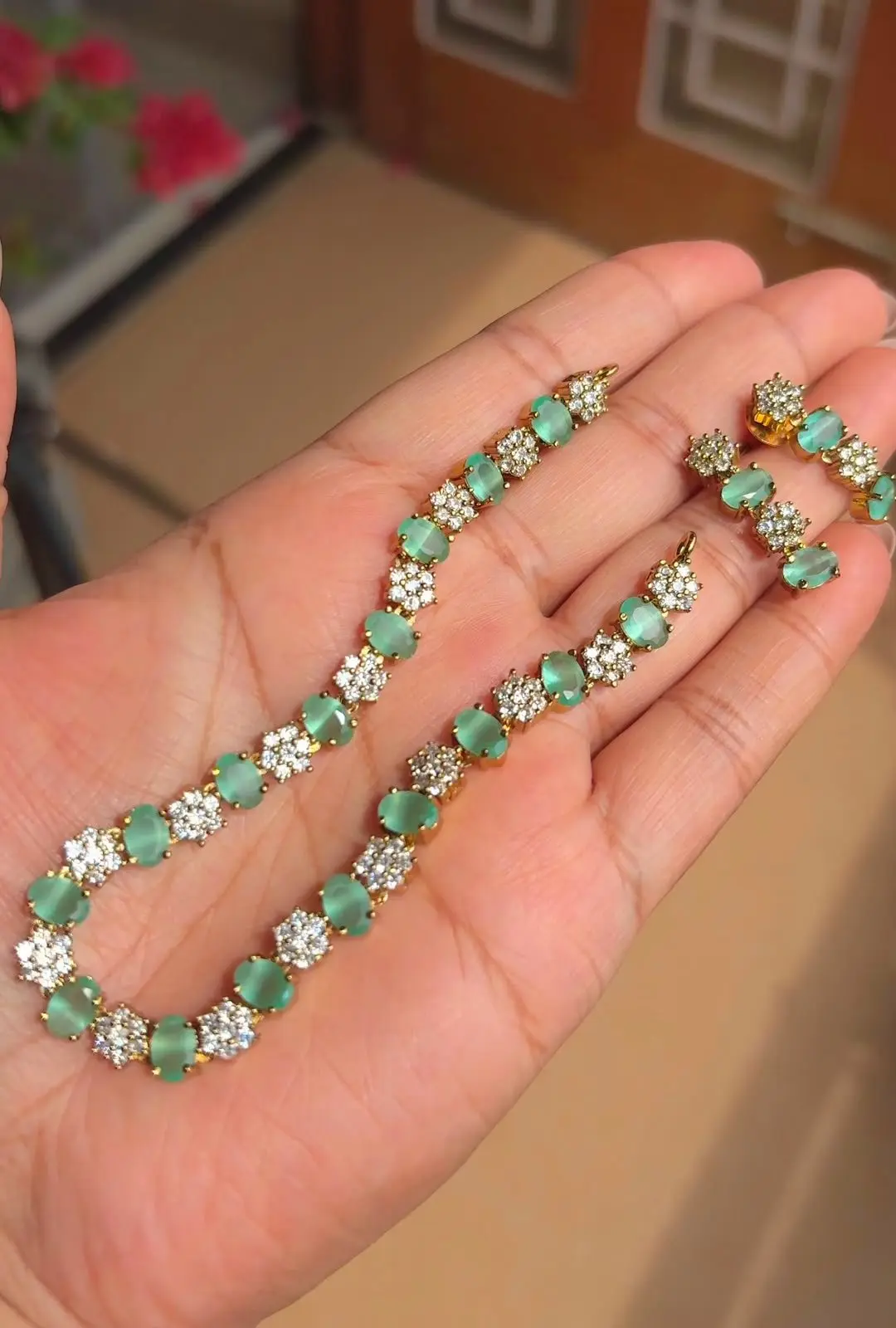 Oval-cut coloured Stone AD Necklace — view 1