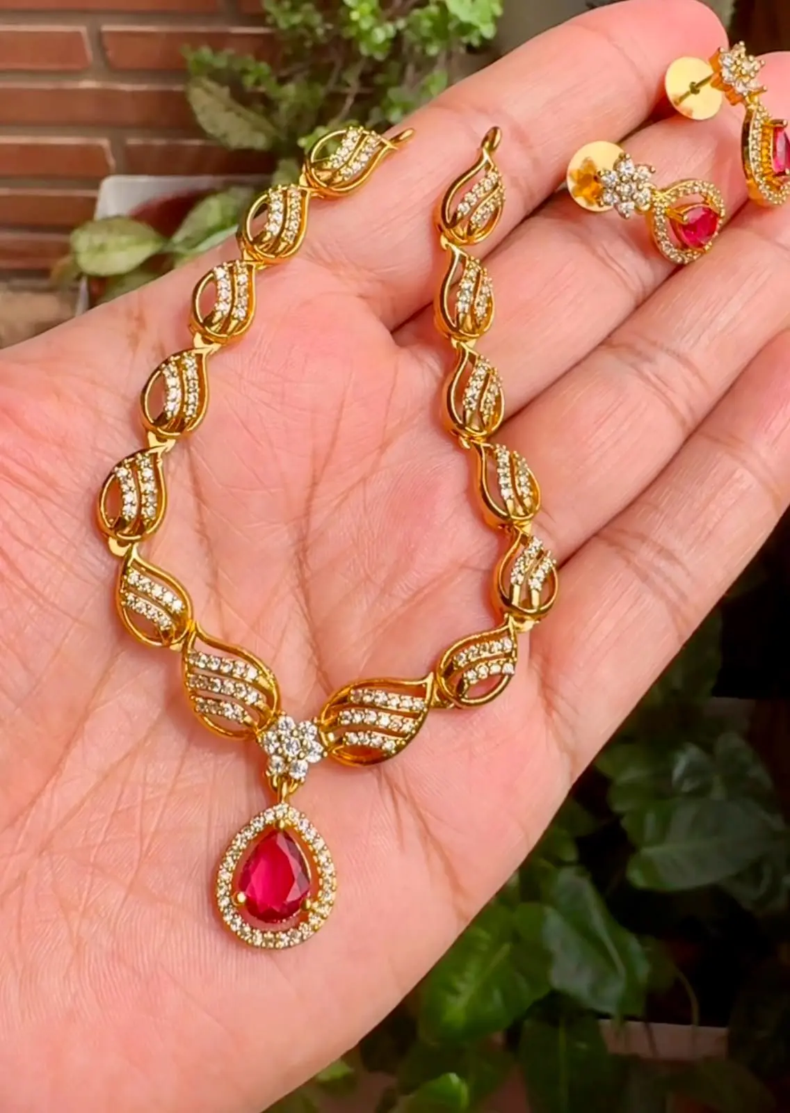 AD stoned necklace with pendant — view 2